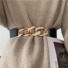 punkchainbelt, wide belt, Leather belt, gold