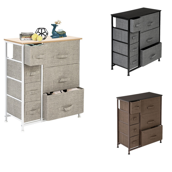 7 Drawer Tower Steel Frame and Wooden Top Dresser Storage Chest for Bedroom