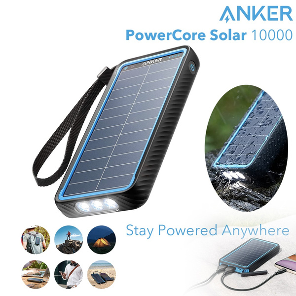 Anker Solar Power Bank, PowerCore Solar 10000 Dual-Port Solar Charger with  Flashlight, IP64 Splashproof, Dustproof for Outdoor Activities, Compatible  