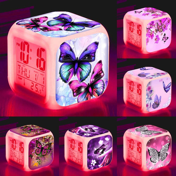 Cool Butterfly Alarm Clock LED Light Alarm Clock Cartoon Clock Boys