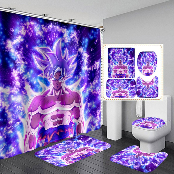 Japan Anime Goku Luffy Naruto0 Shower Curtain Non-slip Mat Toilet Lid Cover 4PCS 