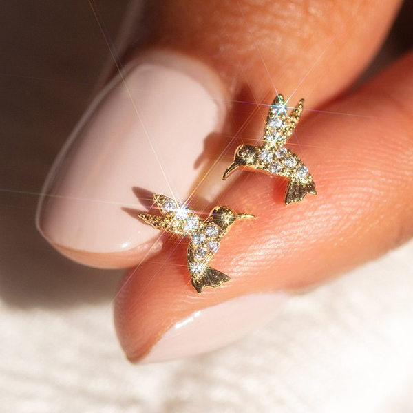 diamond bird earrings