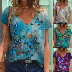 butterfly, Summer, Plus Size, blouse