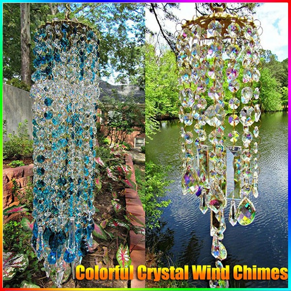 Colorful Aurora Crystal Wind Chimes Glass Hanging Ornament Home Garden Decor 