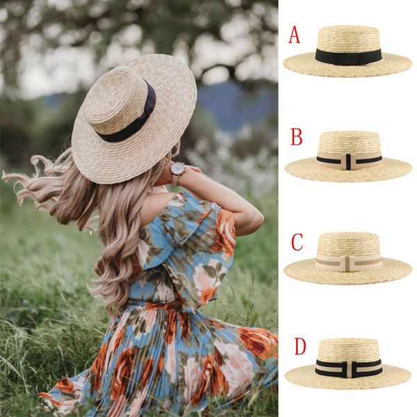 Unisex Adult Wide Brim Straw Boater 