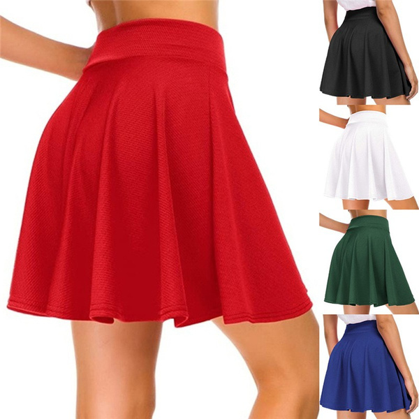 EXCHIC Women Stretch Waist Flared Mini Skater Skirt Casual Pleated