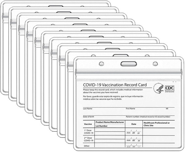 5-Pack Vaccination Card Holders With Lanyards - Zip Lock ID Card Protector Sleeves (Clear)