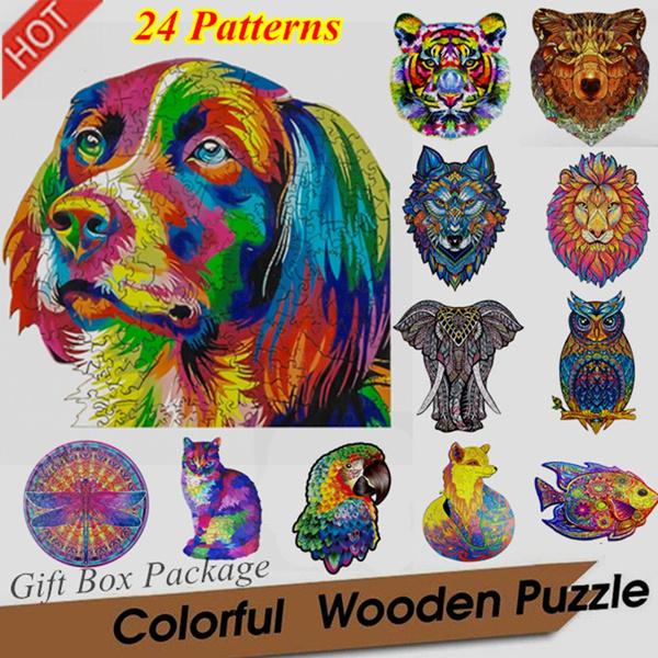 Wooden Jigsaw Puzzle Dogs Unique Animals Shapes Pieces Toys Gift For Adults Kids
