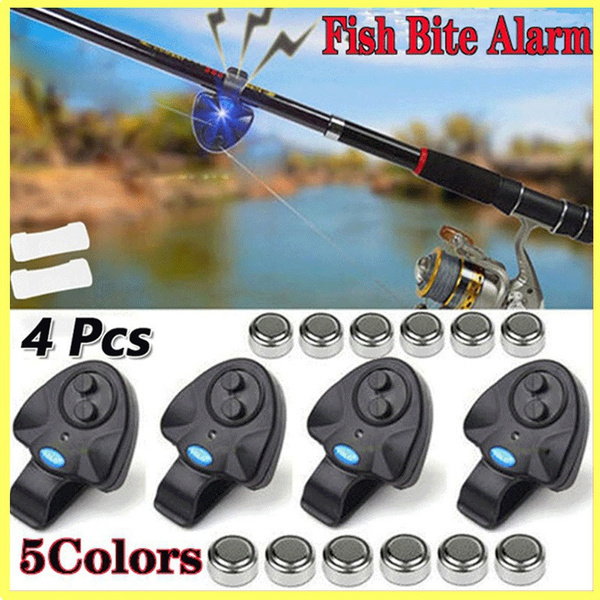 4Pcs Outdoor Fishing Tools Mini Universal Electronic Buffer Throwing Rod  Sea Rod Alarm Bite Hook Alarm Sting Sound Alarm LED Light Alarm Bell Fishing  Rod Clip-on ABS Fish Sting Alarm Black