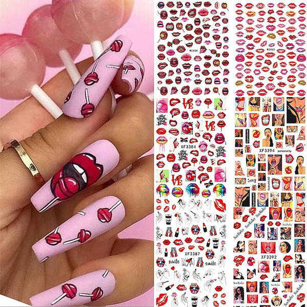 3pcs/2pcs/1pc Sexy Lips Lollipop Nail Art Decals Adhesive Sliders | Wish