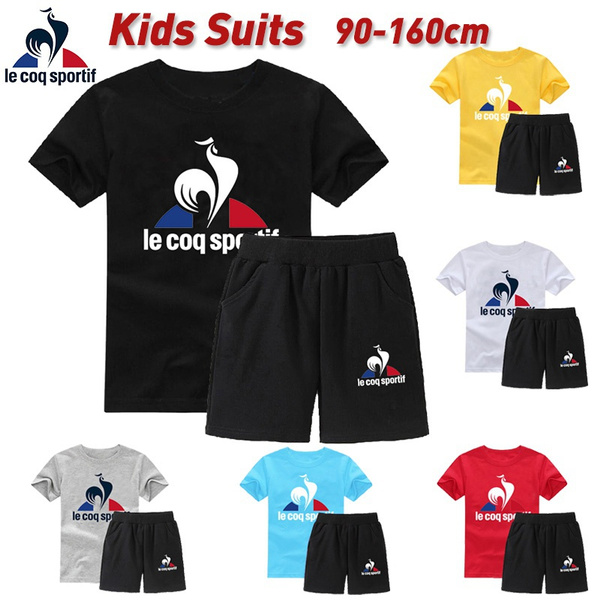 Le Coq Sportif Printed Kids Clothes Summer Fashion Casual T Shirt Suits for Boys and Girls T Shirt Short 2 Pieces Set