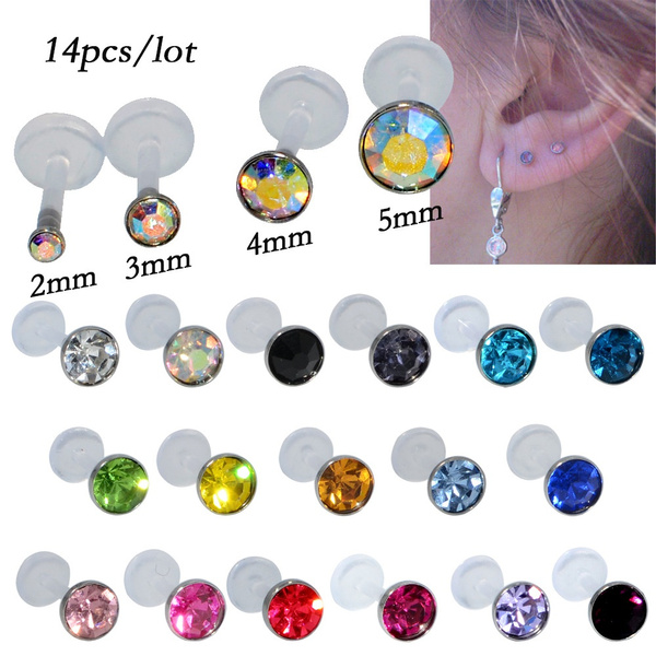 5-Piece 16G Push-In Flat Top Labret/Retainer - Bio-Flex For Lip, Monroe, Piercings