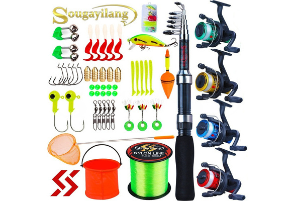 Fishing Rod Reel Accessory Full Kits 160CM Travel Telescopic Fishing Rod  with Spinning Reel Bucket Net Hooks 500M Fishing Line Set Saltwater  Freshwater Fishing Tackle Combos
