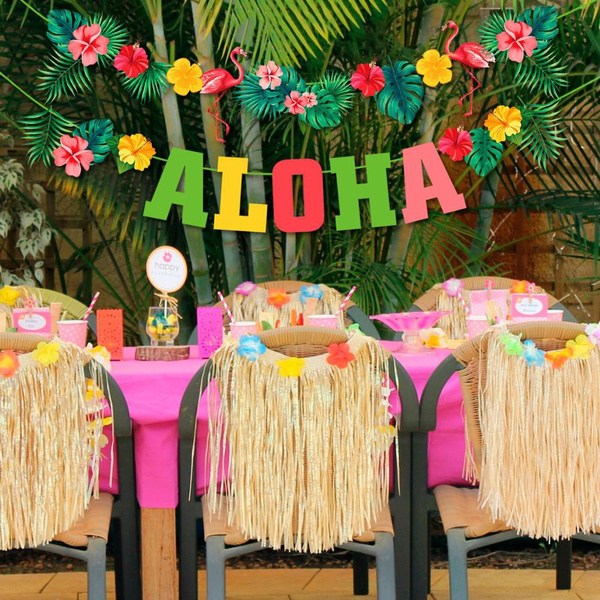 Hawaii ALOHA Banner Flamingo Hawaiian Tropical Party Decor Holiday