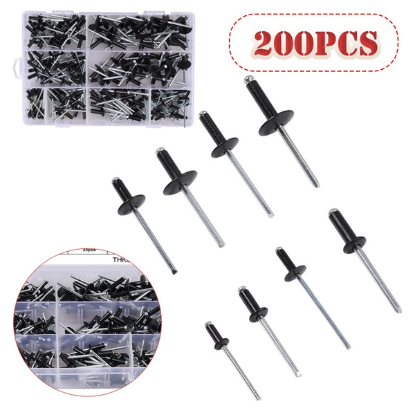 200pcs Black Blind Rivet Kit Aluminum Rivet Fasteners Assortment 3.2/4.