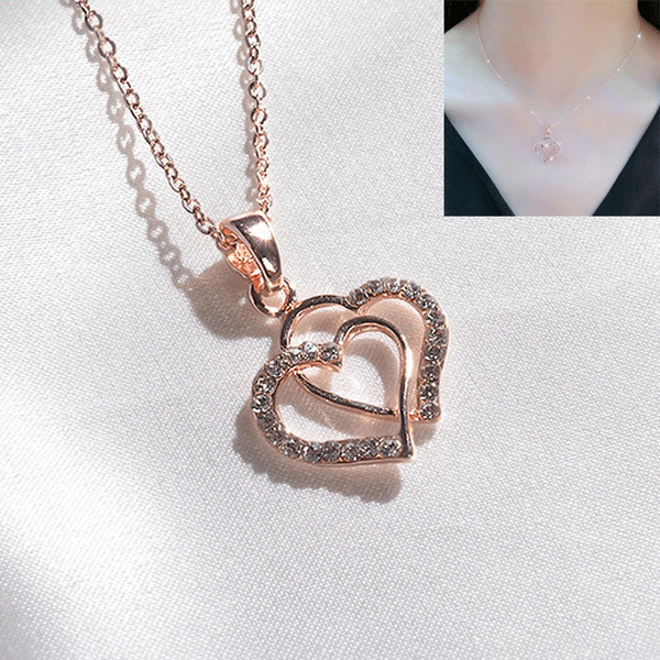 Sandistore125 Necklace Men Pink Diamond Necklace Love Collarbone Chain Light  Girlfriend Necklace Birthday Gift Valentines Fashion
