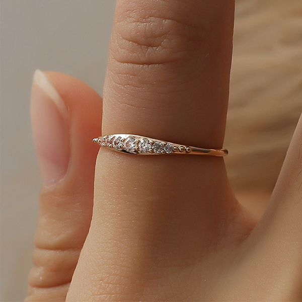 Women's Fashion Exquisite Small Tiny Baguette Zircon Ring Rose