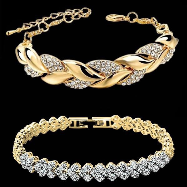 Luxury Fashion Women 925 Sterling Silver Crystal Bracelet Gold Braided Leaf  Bracelet Rose Gold Bracelet for Women Diamond Bracelet Valentine's Day Gift  Party Bride Engagement Wedding Bracelet Anniversary Gift Christmas Gift  Jewelry