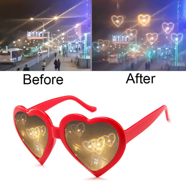 Gafas De Amor En La Noche Las Luces En Forma De Corazón Se V Gafas De Amor En La Noche Las Luces En Forma De Corazón Se V