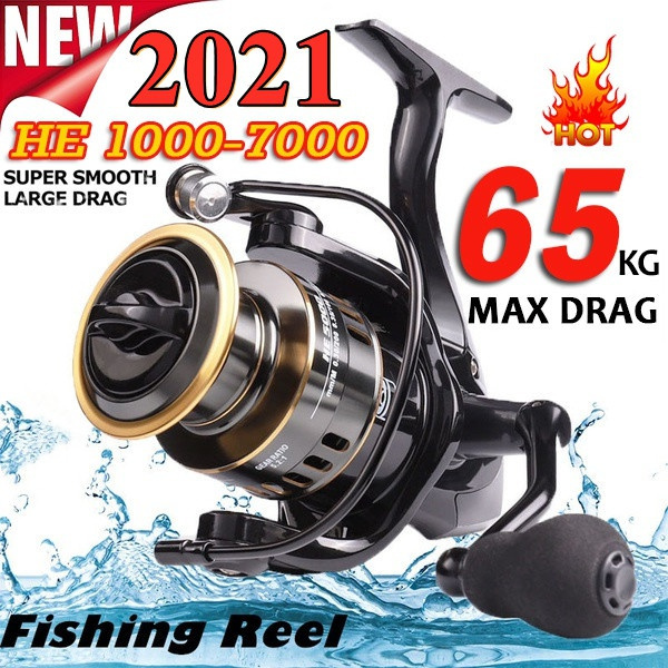 2021 New Arrived !!! 5.2:1 High Speed Metal Spool Spinning Reel Saltwater  Reel Fishing Reel HE2000-5000 Max Drag 65KG Reel Fishing