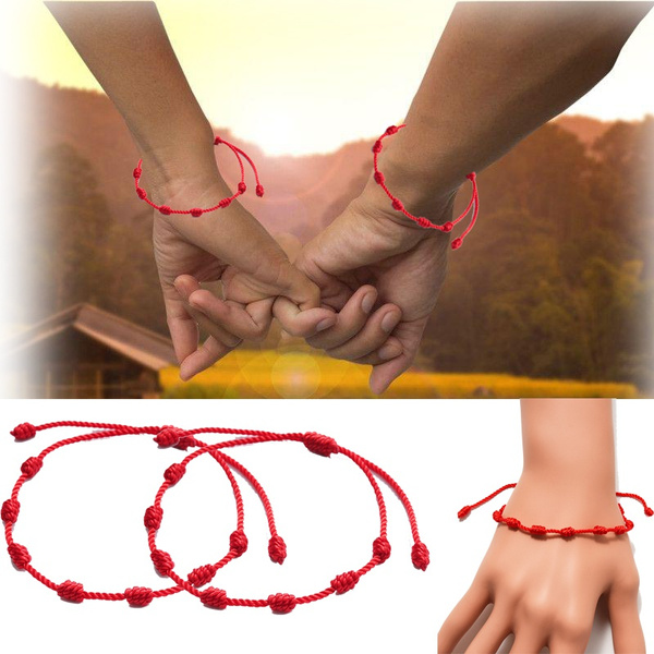 2 Pcs Lucky Red String Bracelet Kabbalah Amulet 7 Knots Protection Rope  Gift