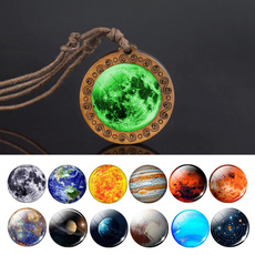 woodennecklace, luminousnecklace, solarsystem, Jewelry