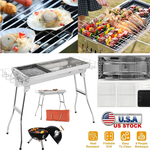 Barbecue Charcoal Grill Stove Shish Kebab Stainless Steel BBQ Patio Camping Fold 