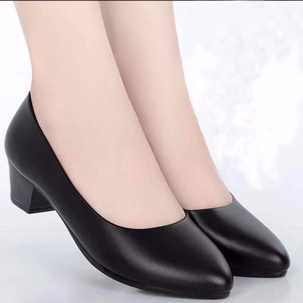 Black leather outlet work heels