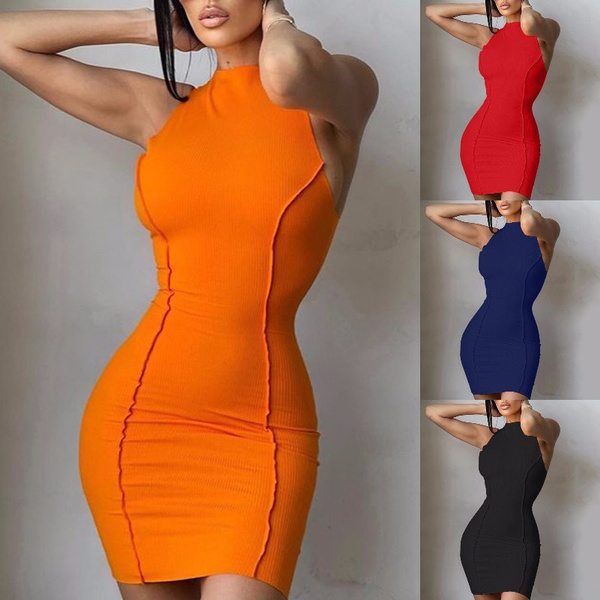 NEW Stylish Women Sleeveless Lowcut Solid Color Bodycon Short