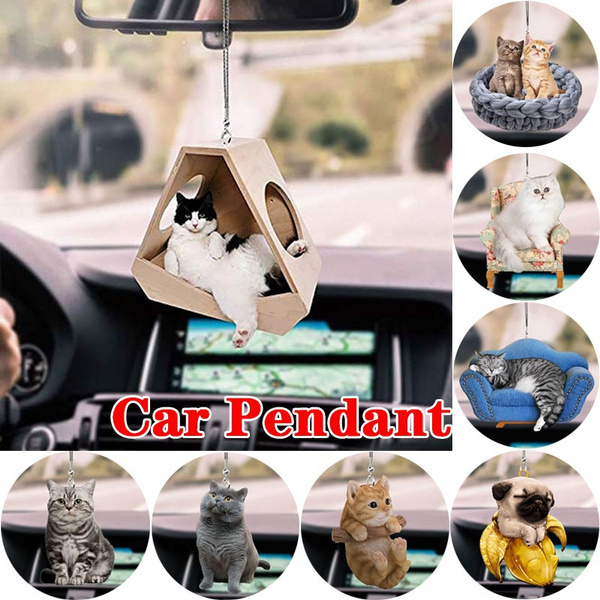 Cute Funny Cat Dog Hanging Ornament Cartoon Cute Pendant Car Bag Keychain  Pendant Car Ornaments For Rear View Mirror Interior Car Decoration