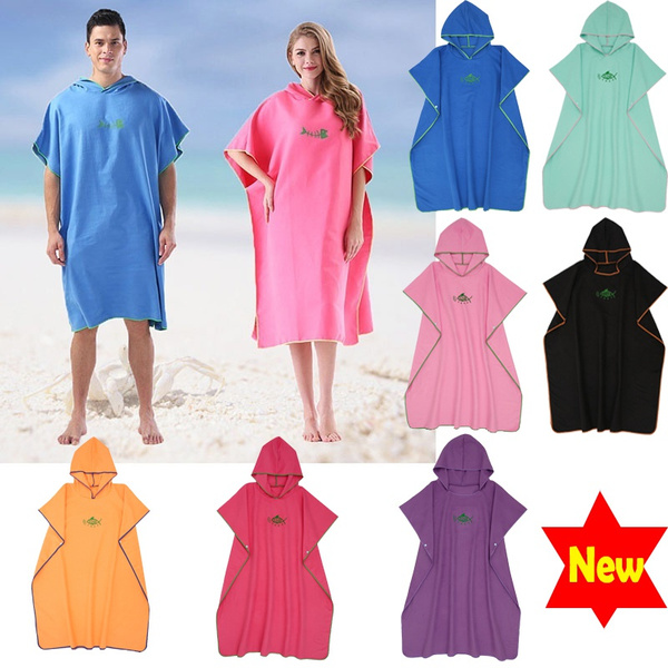 Unisex Adult Changing Robe Towel Bath Hooded Beach Towel Poncho Bathrobe 
