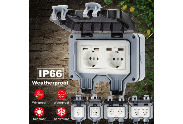 Outdoor Socket Twin Double Electric IP55 Weatherproof External Use Waterproof 