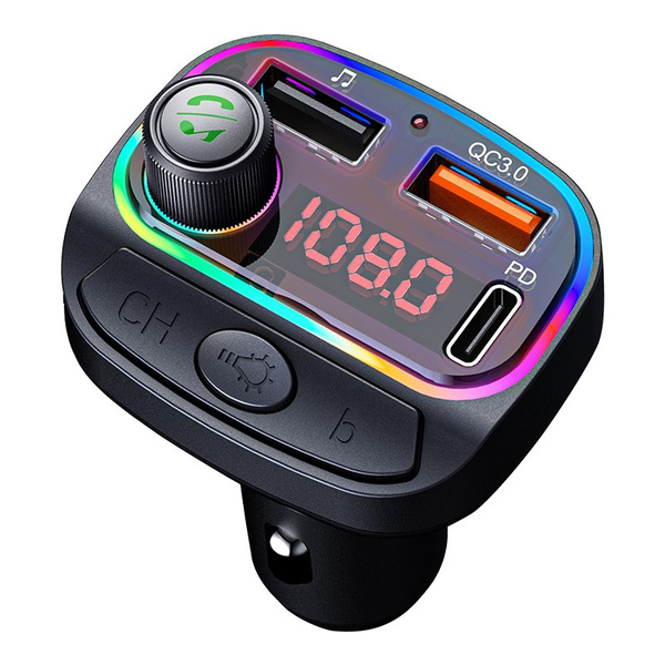 Bluetooth FM Transmitter for Car Quick Charger 7 Color Backlit Car