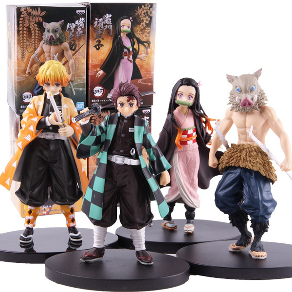 BGVEI Juego de 4 figuras de anime Demon Slayer Nezuko Zenitsu Tanjiro  Inosuke, juguetes coleccionables de PVC para fanáticos de 2.5 pulgadas