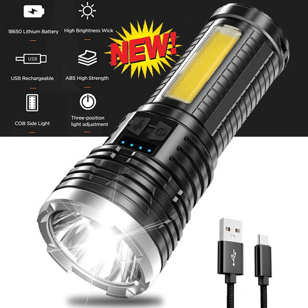 High Power LED Flashlight Rechargeable USB Built-In Battery Strong