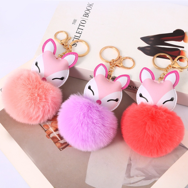 WILLBOND 6 Pieces Cute Animal Pom Pom Keychain Faux Fur Fluffy Key Ring for  Women Girls (Cute Style)