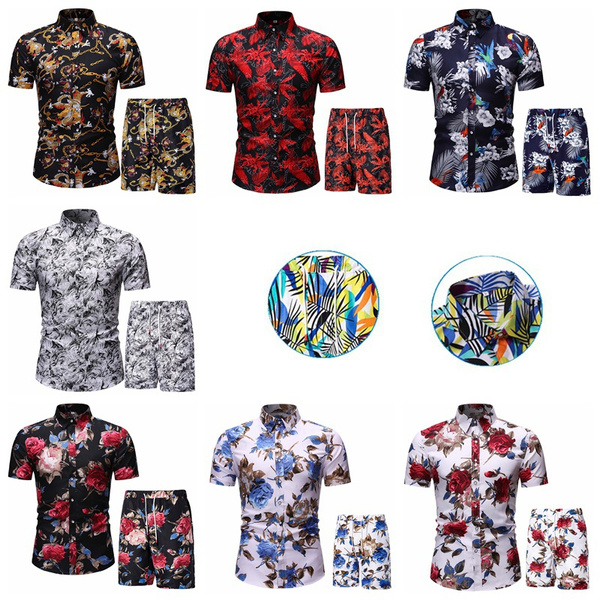 Two-piece Set Male Clothing Hawaiian Holiday Beach Outfits Short Sleeve ...
