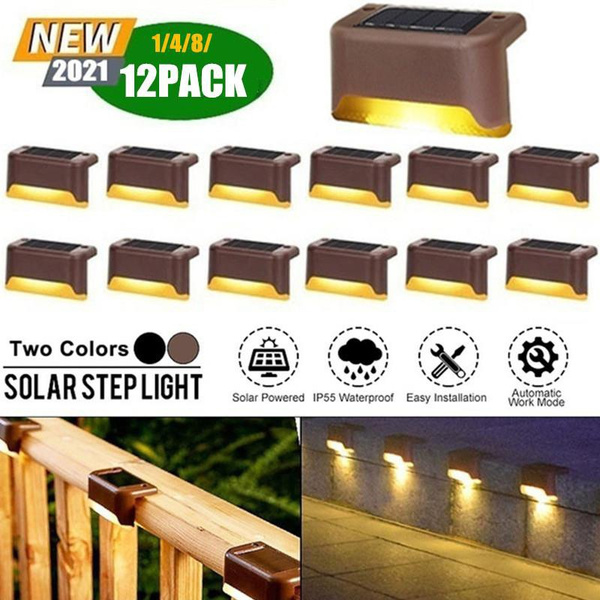 1-12pcs Solar Powered LED Deck Stairs Outdoor Garden Wall Fence Yard Lamp Lights 