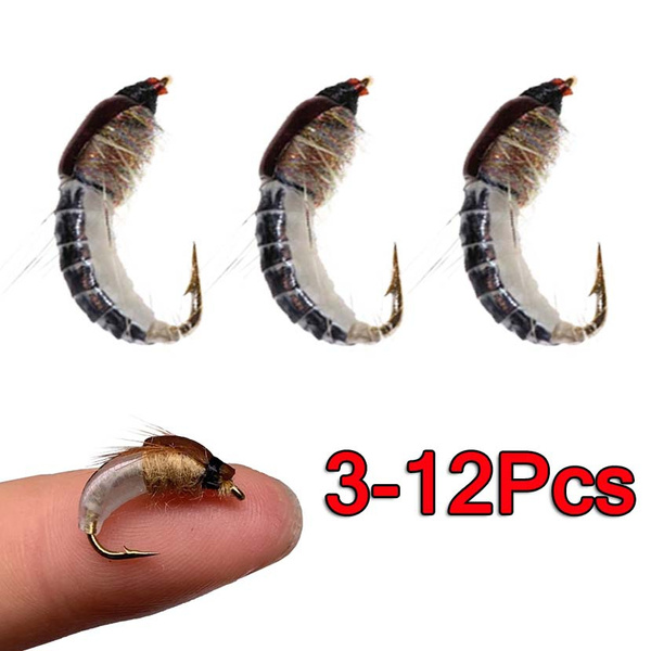 3-12PCS 10# 14# 16#Trout Fishing Realistic Nymph Scud Fly Nymphing  Artificial Insect Baits Flying Lure