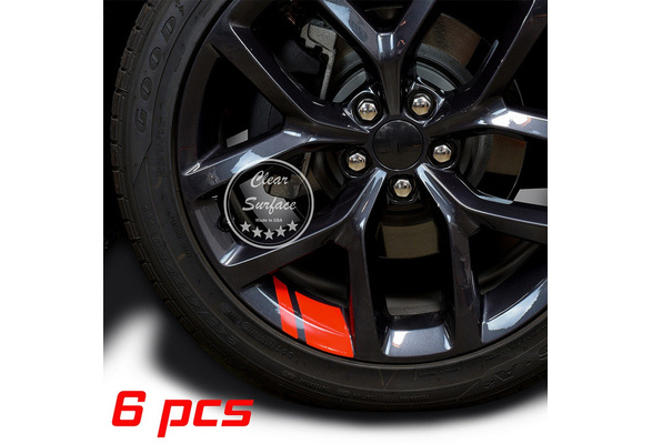 6Pcs Car Wheel Rim Sticker Black Reflective Vinyl Decal Mark For 16-21