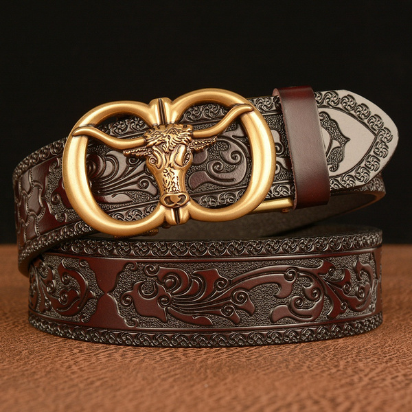 2020 Luxury Belt Men's Genuine Leather Belts Gold Buckle Waist Strap for  Jeans