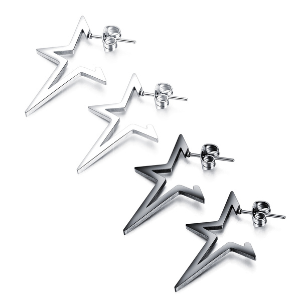 Men's fashion Titanium steel Earrings Star same style black street trendsetter 