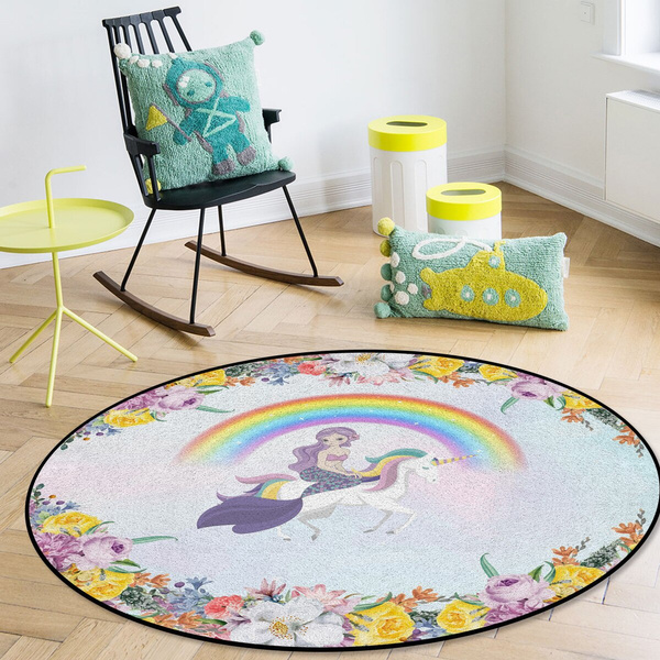 Cartoon Round Carpet Mermaid Unicorn