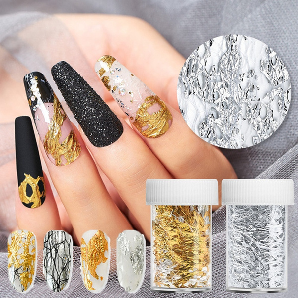 3D Mesh Gold Silver Nail Art Foil Irregular Aluminum Nail Sticker Manicure  Gel Polish DIY Nails Design Decoration