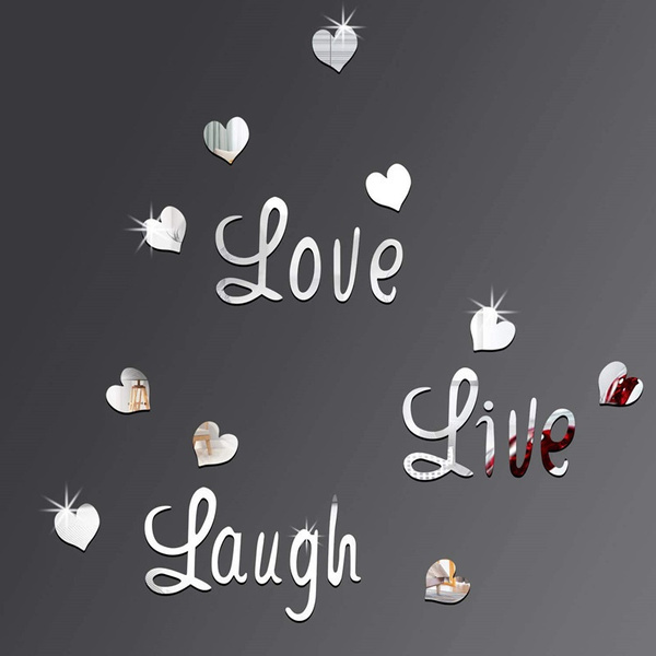 Fashion Wall Stickers Removable Silver, Live Laugh Love Wall Mirror