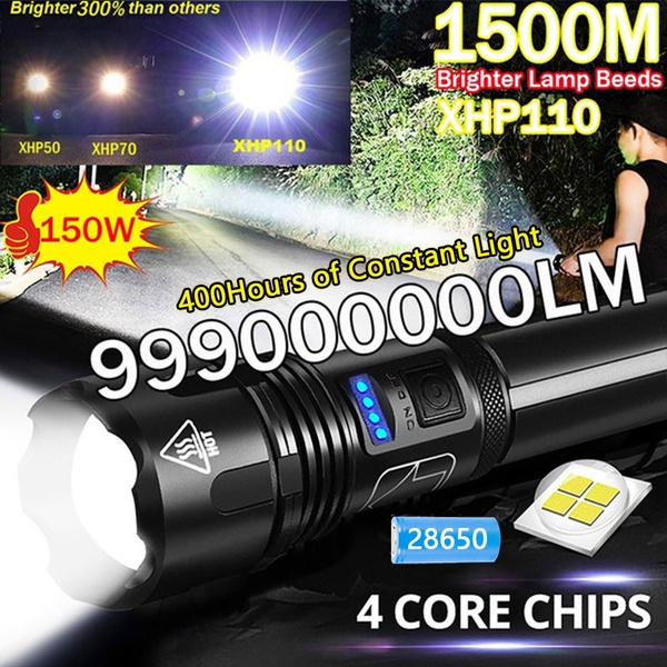 UPGRADE Brighter XHP110 Lamp Beeds LED Torch Flashlight Tactical Military Flashlight  Torch Zoomable 5-Mode 4 Core Chips Rechargeable Tactical Torches Flashlight  for Camping Hiking Bicyle Outdoor Accessories Including 18650 Batteries