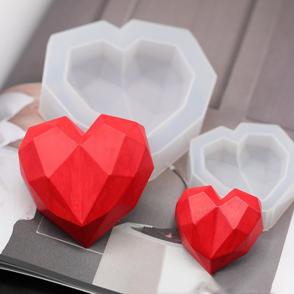 3D Diamond Soap Moulds Love Heart design Silicone Mold DIY car Pendant  gypsum plaster heart mold diamond candle molds