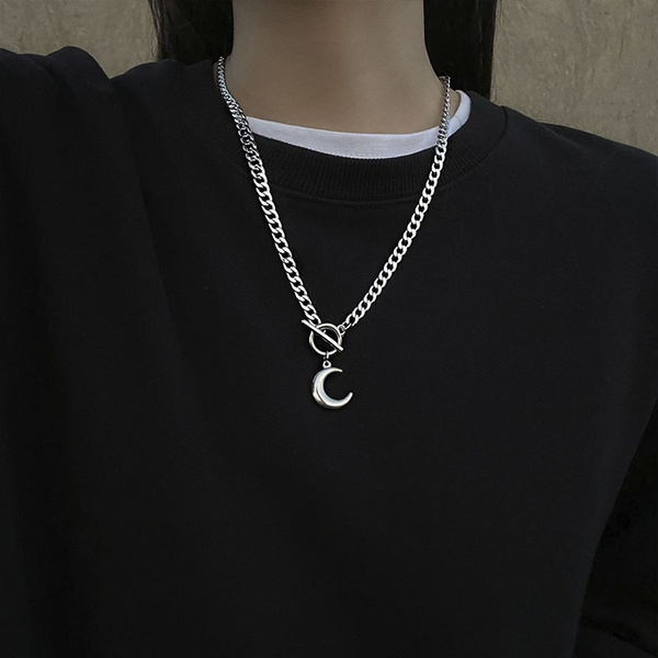 QWZNDZGR Stainless Steel Love Eye Necklace Clavicle Chain Fading Titanium  Steel Moon Cross Pendant Necklace Women Punk Street Jewelry