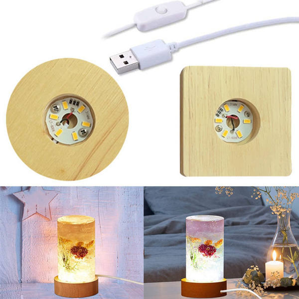 1pc Wooden LED Display Base Night Light Base Stand USB powered