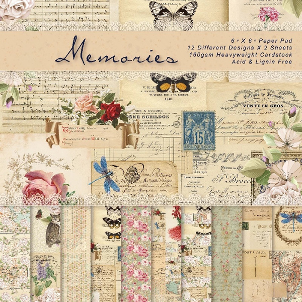 24 Sheets 6X6 Vintage Patterned Single-Sided Scrapbook Paper Pad Card  Making Photo Frame Album Die Cuts Background Paper